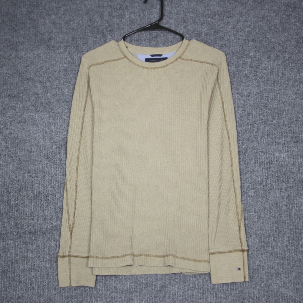 Tommy Hilfiger Long Sleeve Thermal‎ Shirt Sweater Tan Mens Size Medium